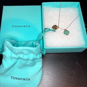 Tiffany Blue Double Heart Tag Pendant Necklace